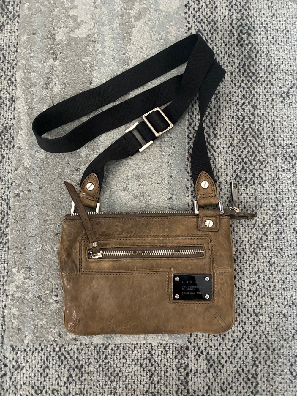 Army Green Leather Crossbody Bag with Adjustable Strap